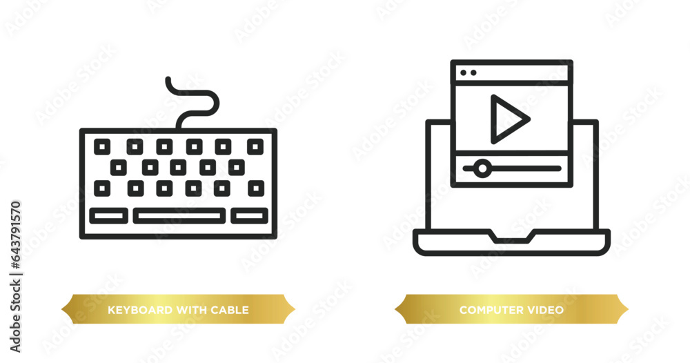 Poster two editable outline icons from computer concept. thin line icons such as keyboard with cable, compu