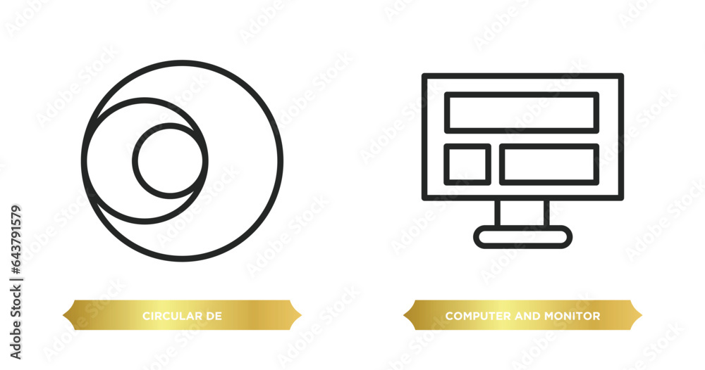 Poster two editable outline icons from computer concept. thin line icons such as circular de, computer and 