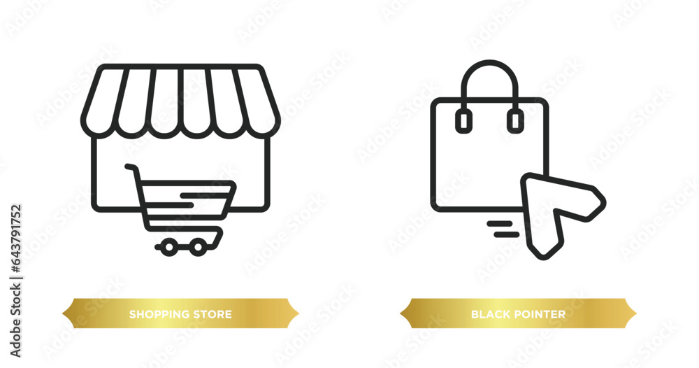 Poster two editable outline icons from commerce concept. thin line icons such as shopping store, black poin