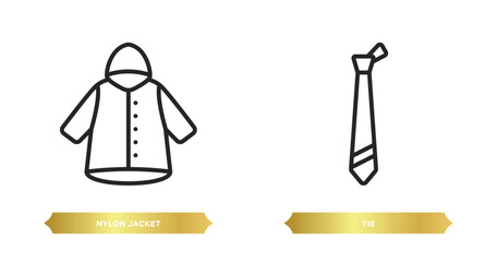 Obraz premium two editable outline icons from clothes concept. thin line icons such as nylon jacket, tie vector.