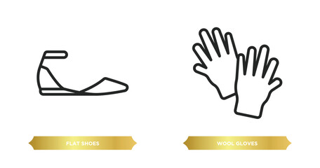 two editable outline icons from clothes concept. thin line icons such as flat shoes, wool gloves vector.