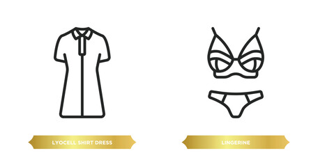 two editable outline icons from clothes concept. thin line icons such as lyocell shirt dress, lingerine vector.