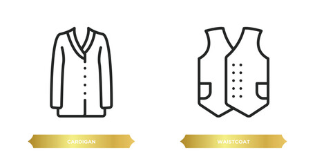 two editable outline icons from clothes concept. thin line icons such as cardigan, waistcoat vector.