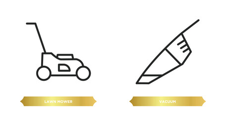two editable outline icons from cleaning concept. thin line icons such as lawn mower, vacuum vector.