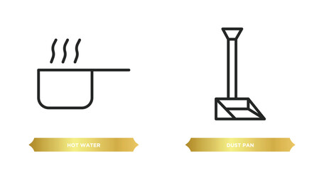 two editable outline icons from cleaning concept. thin line icons such as hot water, dust pan vector.