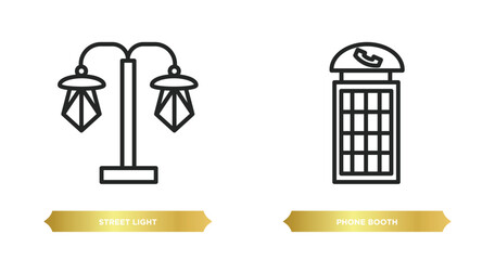 two editable outline icons from city elements concept. thin line icons such as street light, phone booth vector.