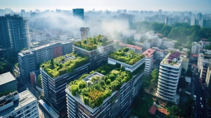 Fotobehang Top view of green roof in sustainable city © leszekglasner