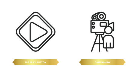 two editable outline icons from cinema concept. thin line icons such as big play button, cameraman vector.