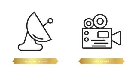 two editable outline icons from cinema concept. thin line icons such as satellite tv dish, film viewer vector.