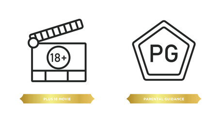 two editable outline icons from cinema concept. thin line icons such as plus 18 movie, parental guidance vector.