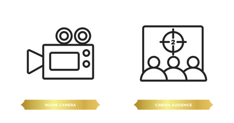 two editable outline icons from cinema concept. thin line icons such as movie camera, cinema audience vector.