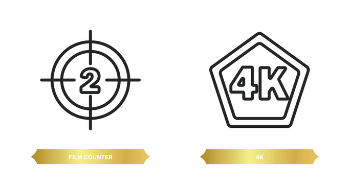 two editable outline icons from cinema concept. thin line icons such as film counter, 4k vector.