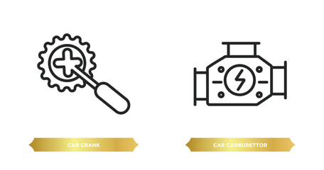 two editable outline icons from car parts concept. thin line icons such as car crank, car carburettor vector.