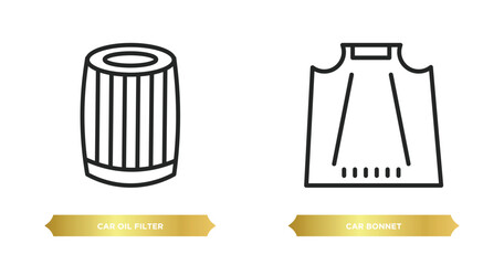two editable outline icons from car parts concept. thin line icons such as car oil filter, car bonnet vector.