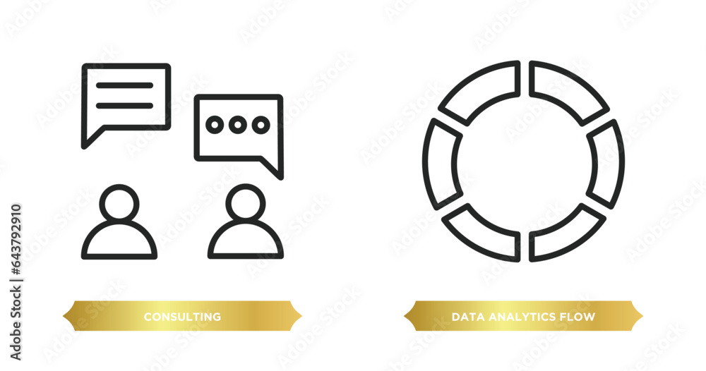 Poster two editable outline icons from business and analytics concept. thin line icons such as consulting, 