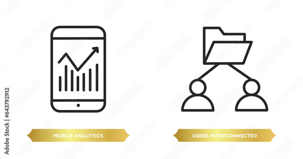 Poster two editable outline icons from business and analytics concept. thin line icons such as mobile analy