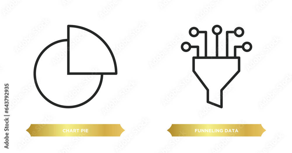 Poster two editable outline icons from business and analytics concept. thin line icons such as chart pie, f