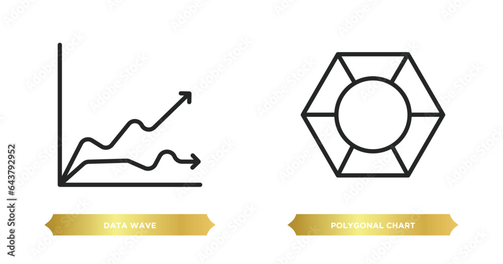 Poster two editable outline icons from business and analytics concept. thin line icons such as data wave, p