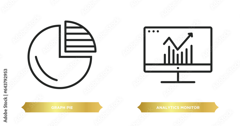 Poster two editable outline icons from business and analytics concept. thin line icons such as graph pie, a