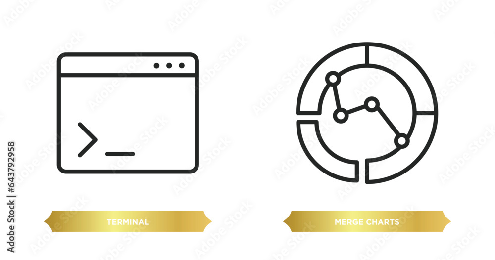 Poster two editable outline icons from business and analytics concept. thin line icons such as terminal, me
