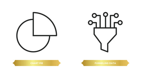 two editable outline icons from business and analytics concept. thin line icons such as chart pie, funneling data vector.