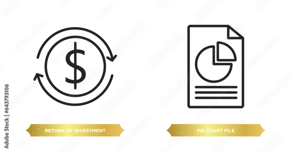 Poster two editable outline icons from business concept. thin line icons such as return of investment, pie 