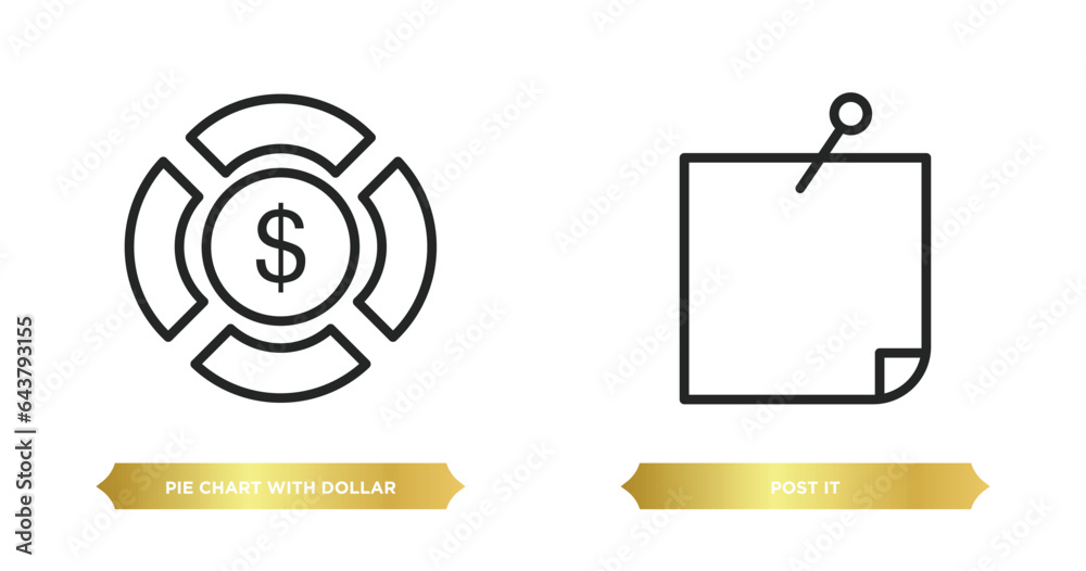 Poster two editable outline icons from business concept. thin line icons such as pie chart with dollar, pos