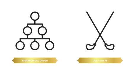 two editable outline icons from business concept. thin line icons such as hierarchical order, golf sticks vector.