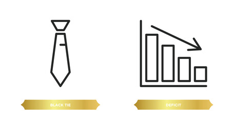 two editable outline icons from business concept. thin line icons such as black tie, deficit vector.