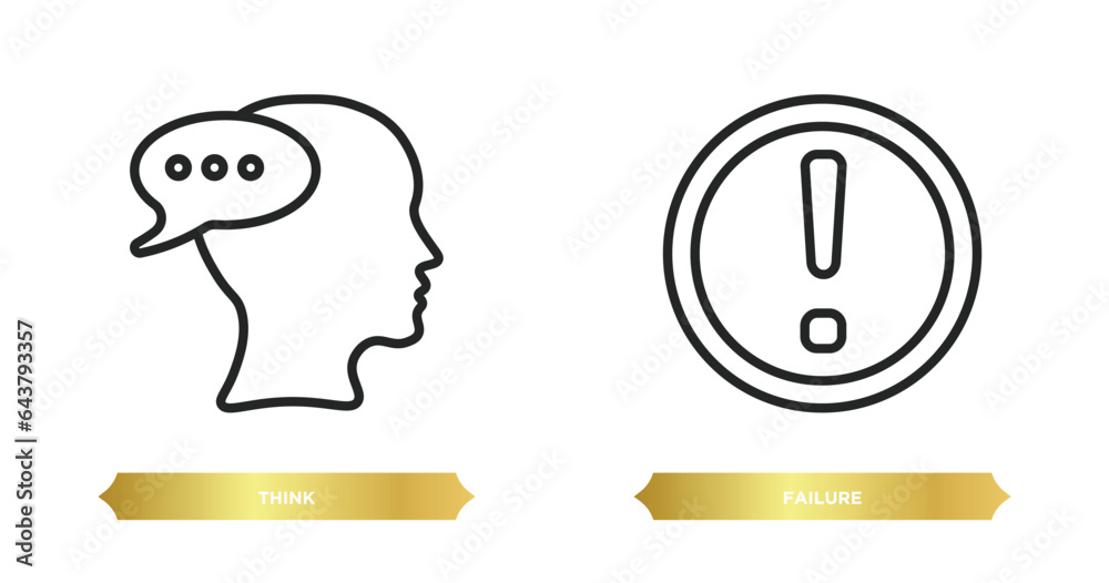 Poster two editable outline icons from brain process concept. thin line icons such as think, failure vector