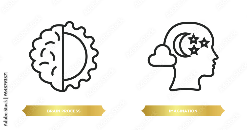 Poster two editable outline icons from brain process concept. thin line icons such as brain process, imagin
