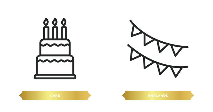 two editable outline icons from brazilia concept. thin line icons such as cake, garlands vector.