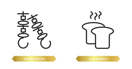 two editable outline icons from bistro and restaurant concept. thin line icons such as two brochettes, load of bread vector.