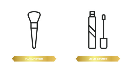 two editable outline icons from beauty concept. thin line icons such as makeup brush, liquid lipstick vector.