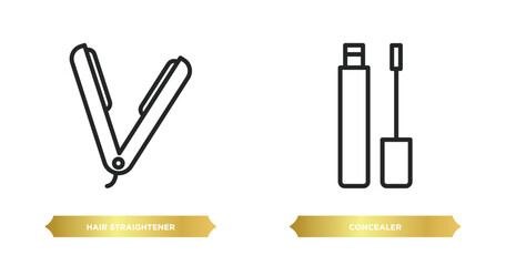 two editable outline icons from beauty concept. thin line icons such as hair straightener, concealer vector.