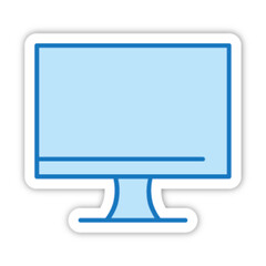 Pictogramme icones et logo ecran ordinateur bureau bleu fin relief