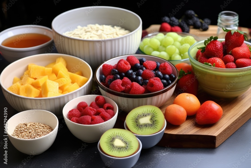 Canvas Prints fruit salad ingredients in separate bowls, ready to mix