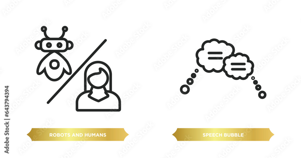 Poster two editable outline icons from artificial intellegence concept. thin line icons such as robots and 