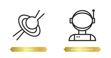 two editable outline icons from astronomy concept. thin line icons such as quasar, astronaut ingravity vector.