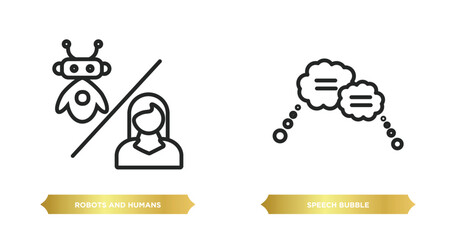 two editable outline icons from artificial intellegence concept. thin line icons such as robots and humans, speech bubble vector.