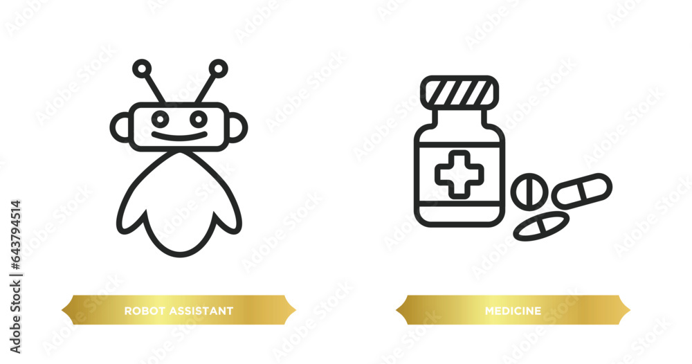 Poster two editable outline icons from artificial intellegence concept. thin line icons such as robot assis