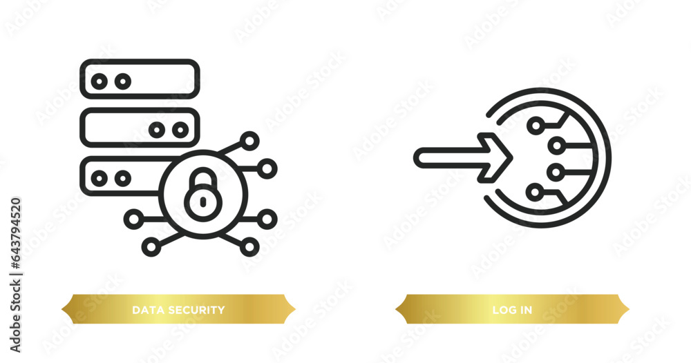 Poster two editable outline icons from artificial intelligence concept. thin line icons such as data securi