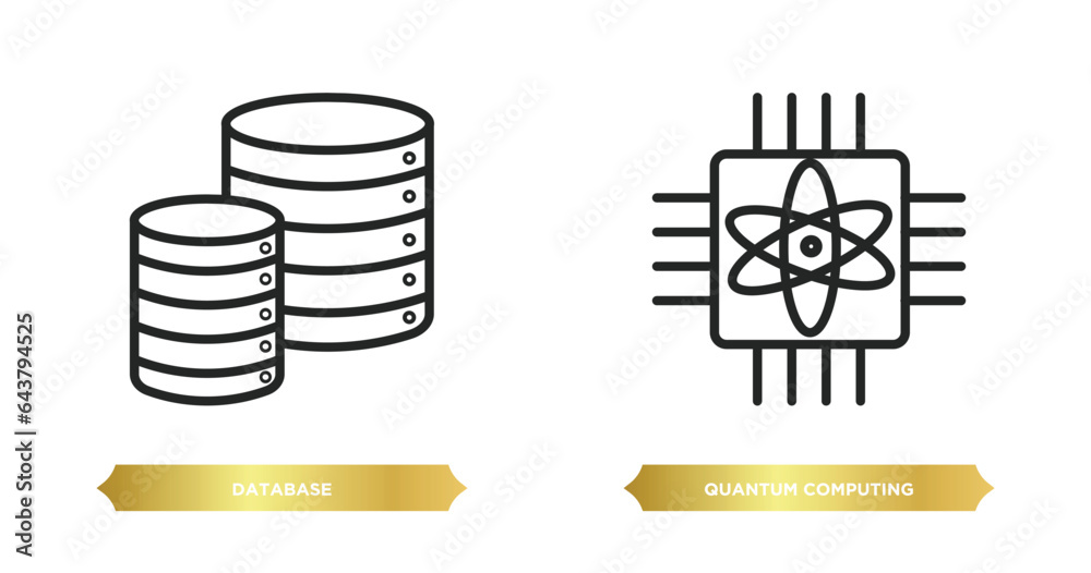 Poster two editable outline icons from artificial intellegence concept. thin line icons such as database, q
