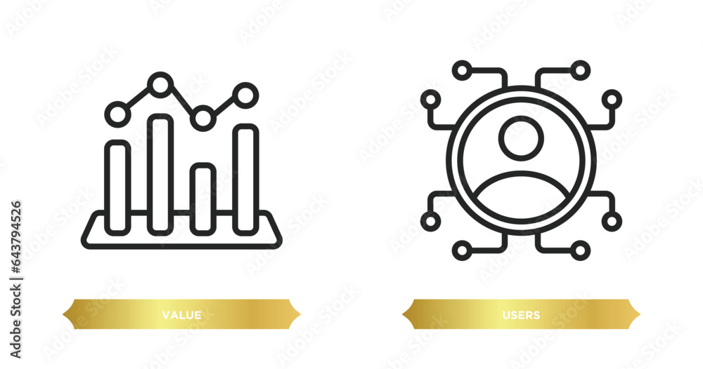 Poster two editable outline icons from artificial intelligence concept. thin line icons such as value, user