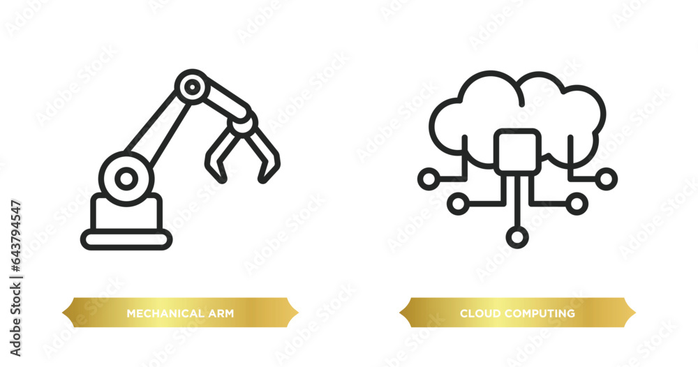 Poster two editable outline icons from artificial intelligence concept. thin line icons such as mechanical 