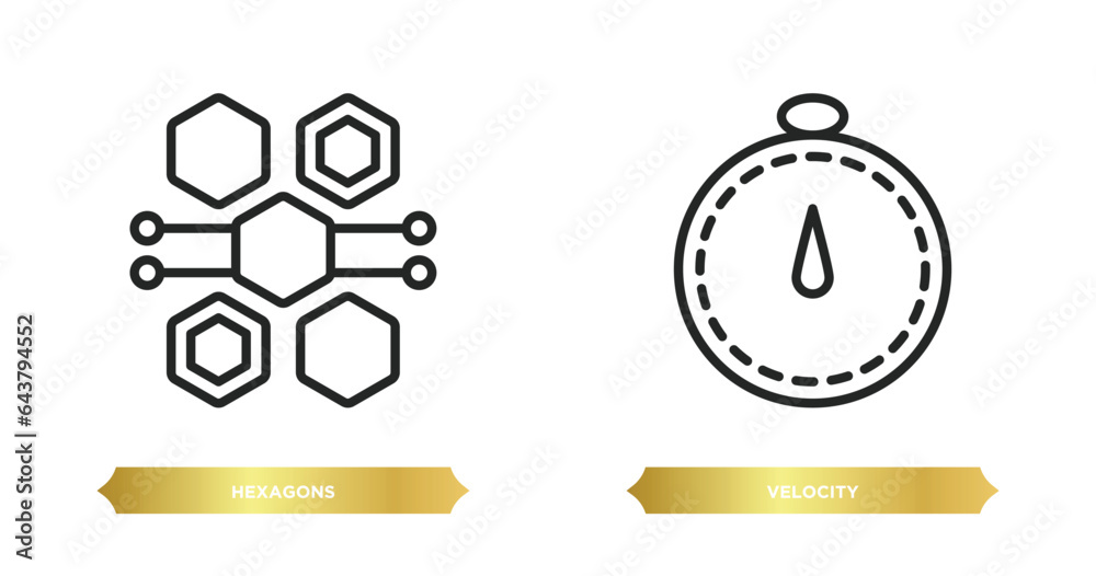 Poster two editable outline icons from artificial intelligence concept. thin line icons such as hexagons, v