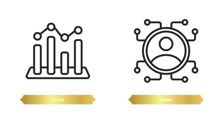 two editable outline icons from artificial intelligence concept. thin line icons such as value, users vector.