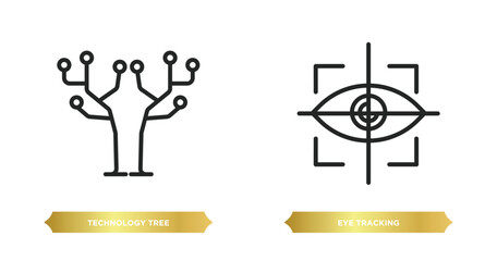 two editable outline icons from artificial intellegence concept. thin line icons such as technology tree, eye tracking vector.