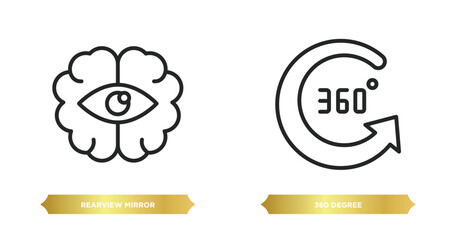 two editable outline icons from artificial intelligence concept. thin line icons such as rearview mirror, 360 degree vector.