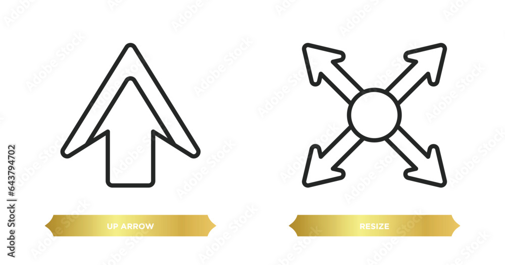 Poster two editable outline icons from arrows concept. thin line icons such as up arrow, resize vector.